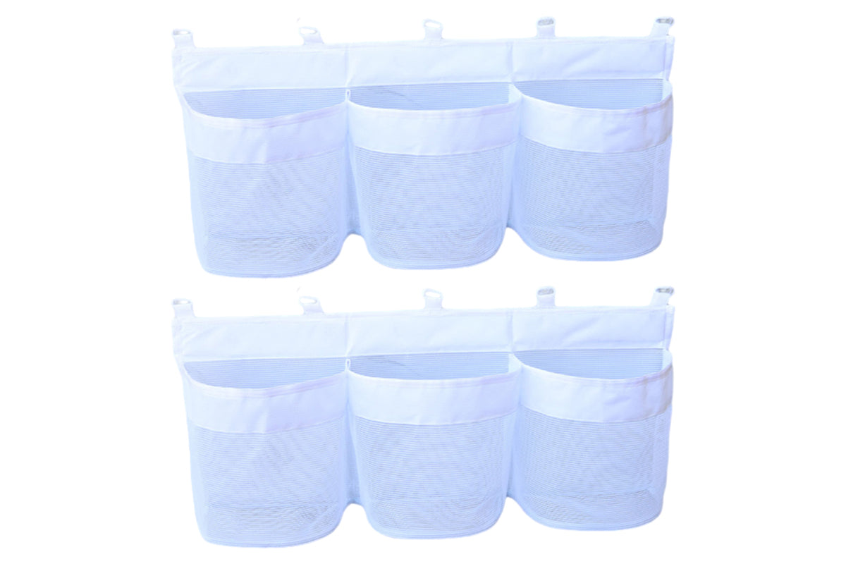 2Pcs 3 Compartment Horizontal Large Openings Bath Toy Organizer Hanging Mesh Shower Organizer