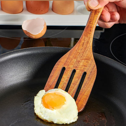 4Pcs Wooden Cooking Utensil with Paddle, Turner Slotted Spurtle and Wood Scraper