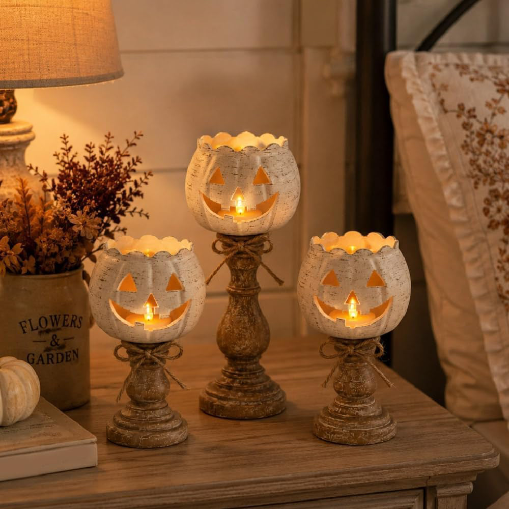 3 Pack Halloween Pumpkin Candle Holder Pumpkin Tealight Candle Holders