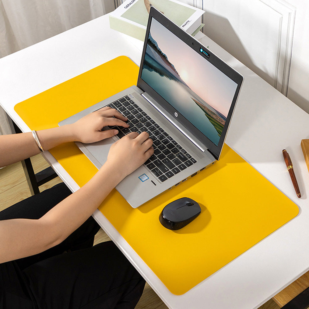 Large PU Leather Desk Mat Waterproof Non Slip Mouse Pad for Office Home-Yellow