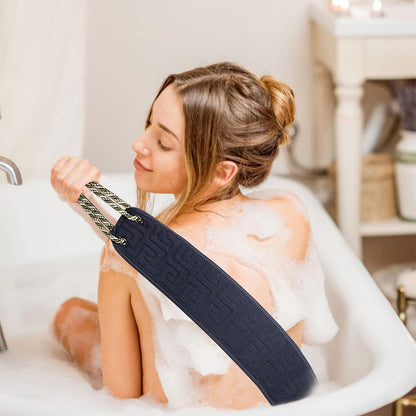 Exfoliating Back Scrubber with Handle Double-Sided Shower Body Scrub Towel Back Washer
