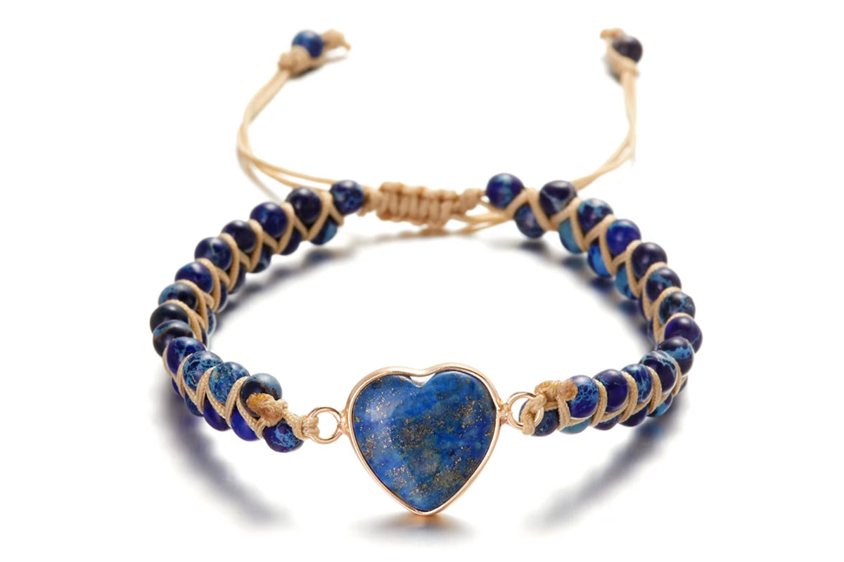 Handmade Natural Stone Beaded Bracelet Adjustable Woven Bangle for Jewelry-Blue