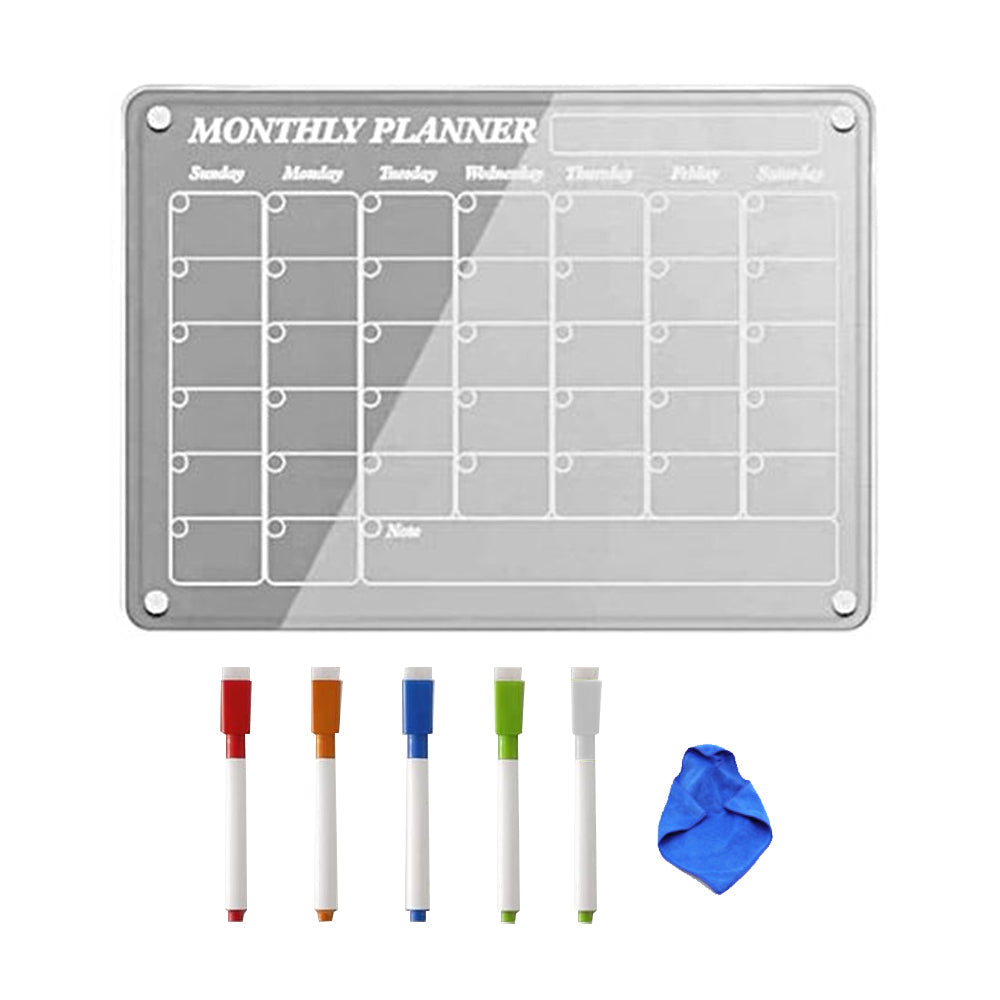 Acrylic Magnetic Calendar for Fridge Clear Dry Erase Board Planner with 5 Colorful Markers Monthly Style