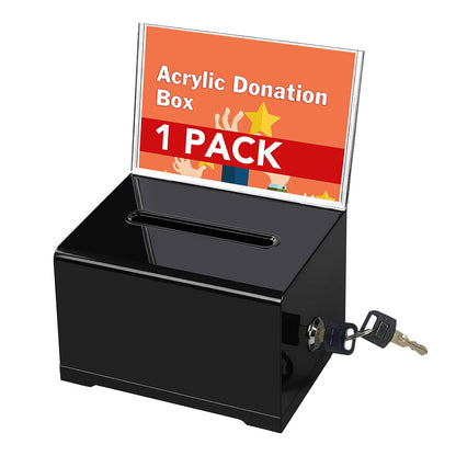 Lockable Suggestion Box with Keys for Voting Donations - Black