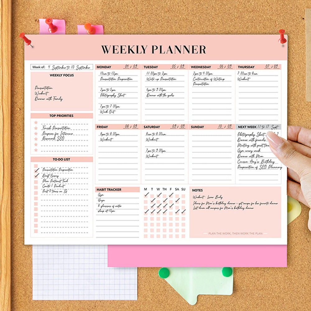 Weekly To Do List Notepad Undated Planner With 52 Sheets Weekly Planner-Pink