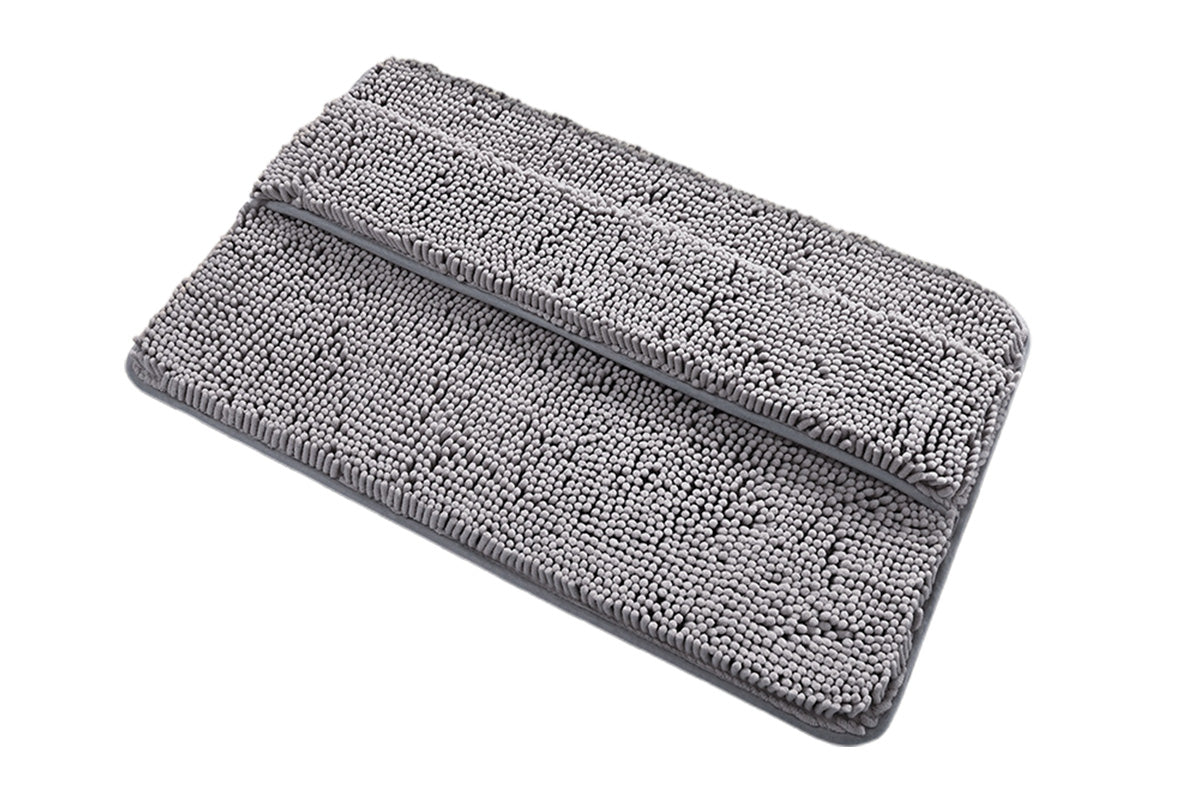 Two Layers Bath Mat 40x60cm Thick Soft Absorbent Chenille Bath Rug Mat-Grey