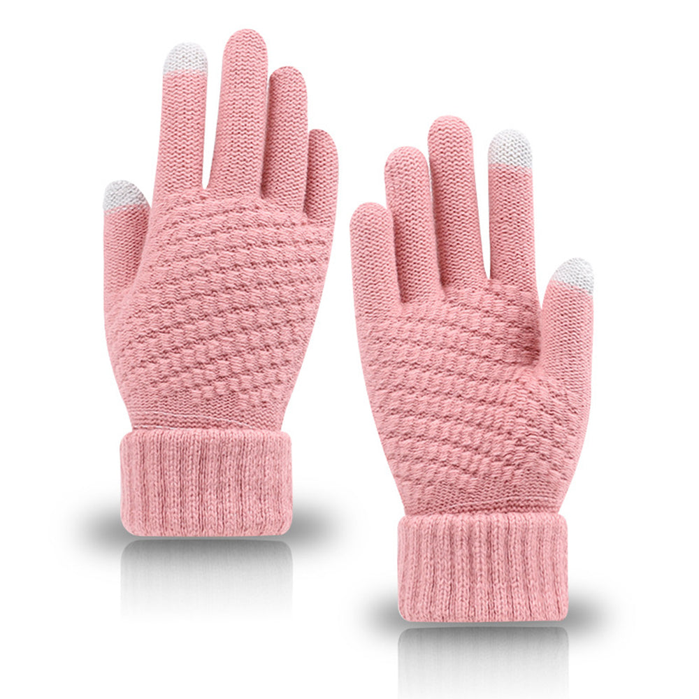 Pair of Winter Thermal Warm Gloves Touchscreen Sports Knit Gloves Pink