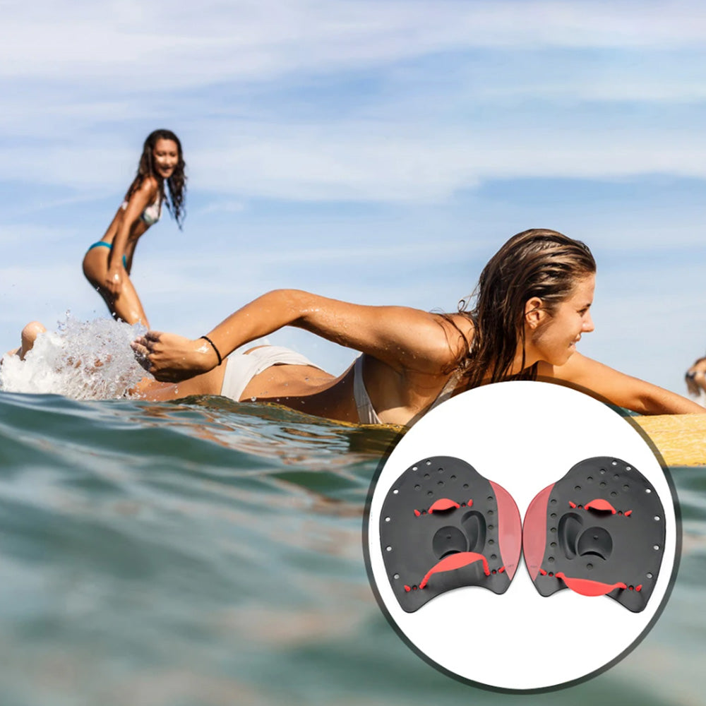 Pair of Unisex Swim Hand Paddles with Adjustable Straps Swimming Training Aid Red