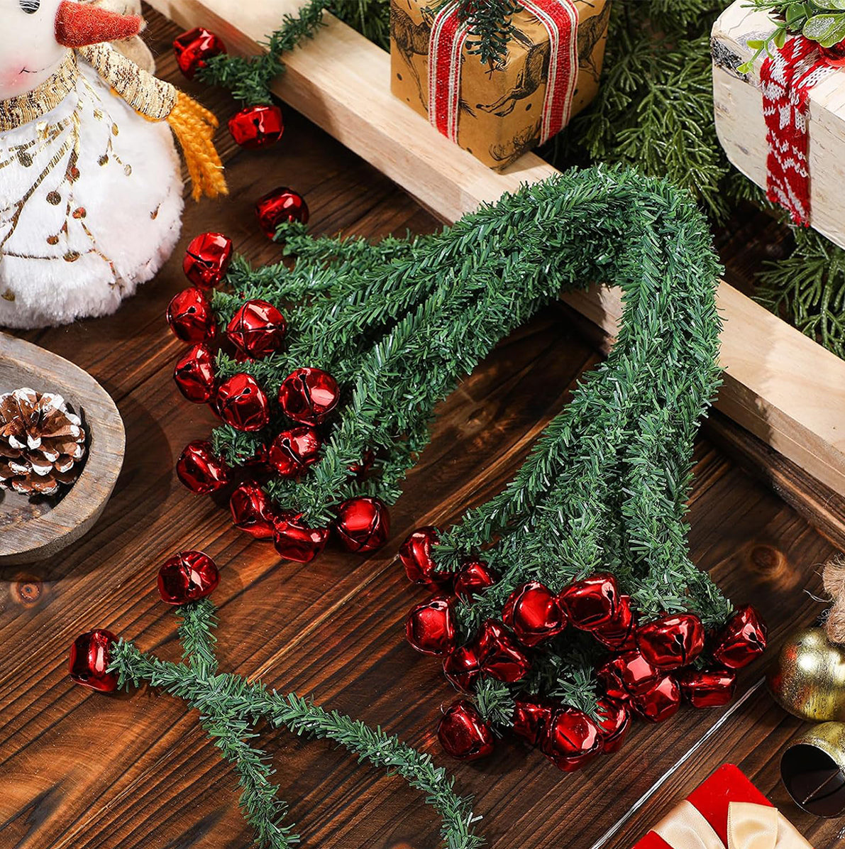 25 Christmas Wreath Twist Ties with Bells for Garland and Railings - Red