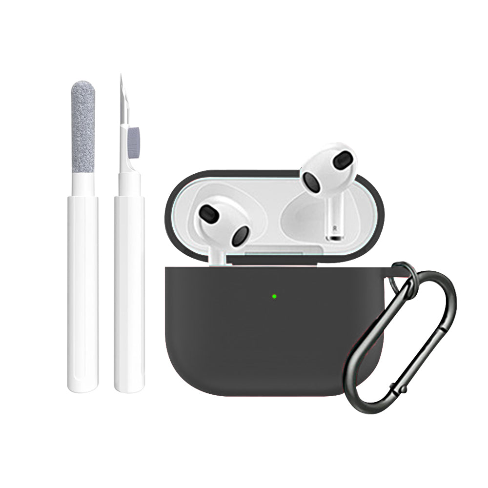 For Apple AirPods 3rd Generation Silicone Protective Case Cover with Cleaner Kit and Keychain Black