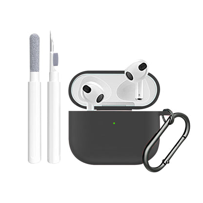 For Apple AirPods 3rd Generation Silicone Protective Case Cover with Cleaner Kit and Keychain Black