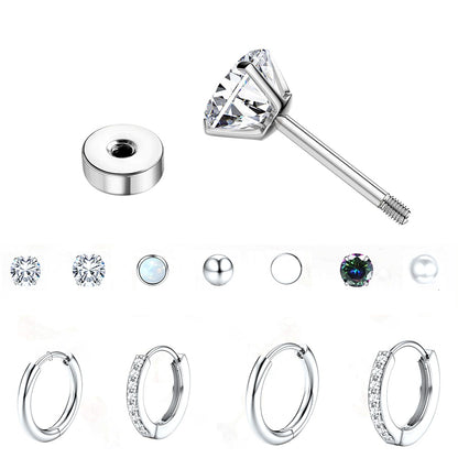 11Pairs Hypoallergenic Stud Hoop Earrings for Women Trendy Silver Hoops Cartilage Earring Stacks Set