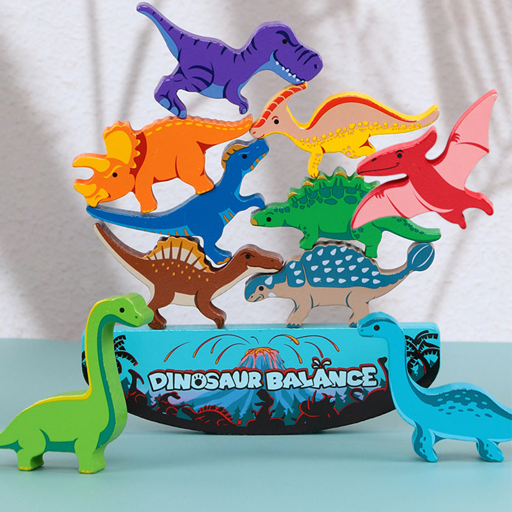 Dinosaur Toys for Kids Wooden Stacking Montessori Toys Balance Competition Game Set