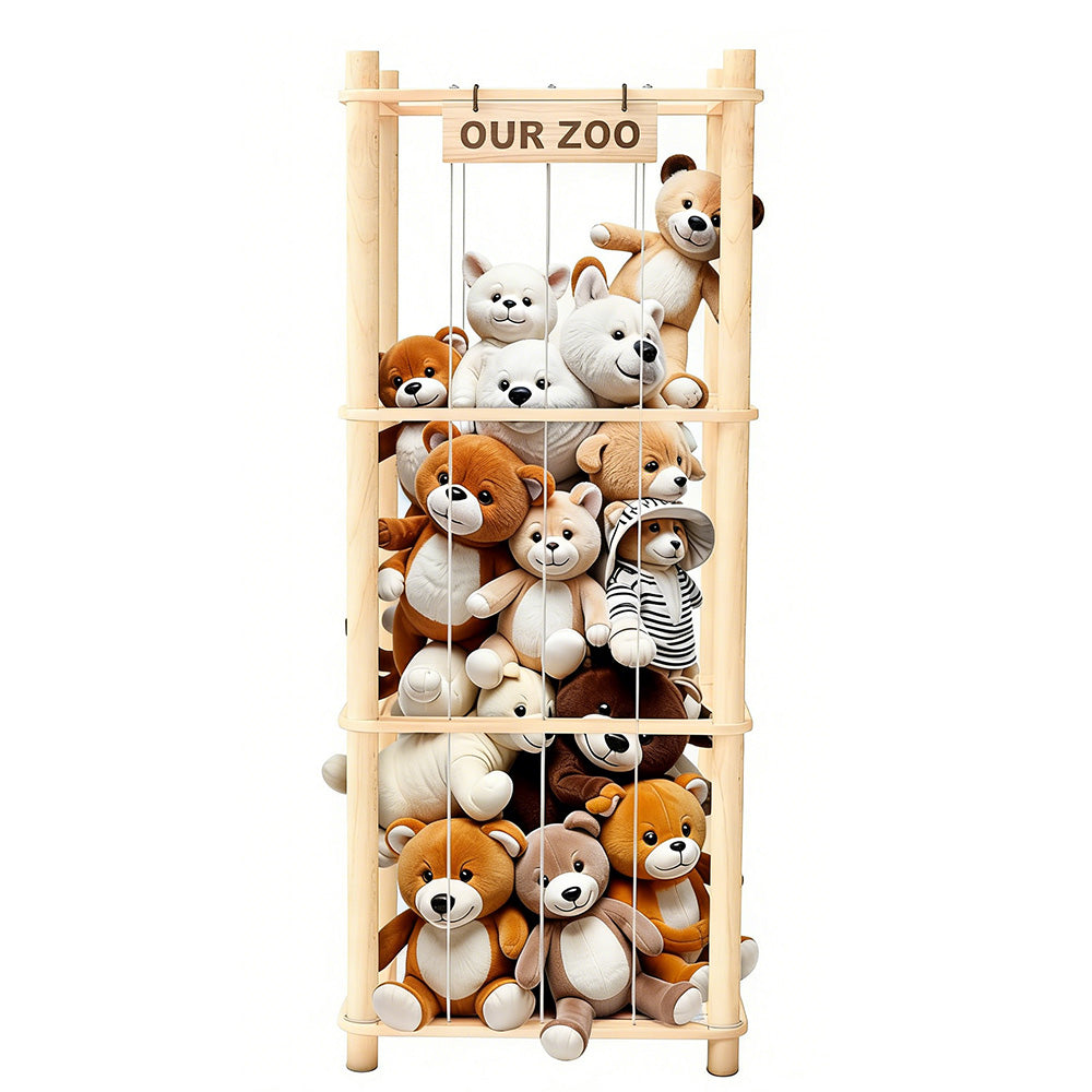 Stuffed Animal Storage Organizer Wooden Zoo Toy Holder for Playrooms Bedrooms