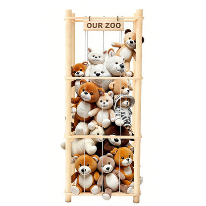 Stuffed Animal Storage Organizer Wooden Zoo Toy Holder for Playrooms Bedrooms