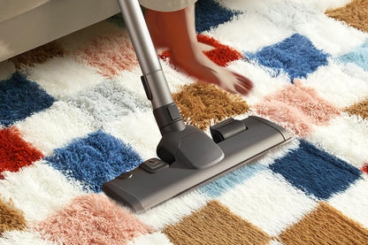 Checkered Plush Shaggy Rug Non Slip Carpet - Milticolor