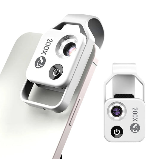 200X Phone Microscope with CPL Lens and LED Light Pocket Microscope for iPhone/Andriod Phone White