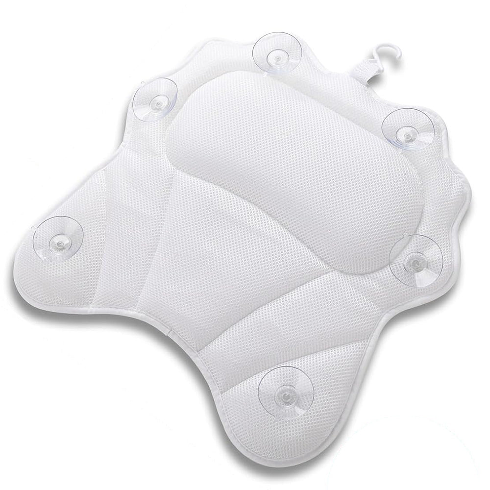 Bath Pillow with Headrest and 6 Suction Cups for Tub Support and Relaxation White