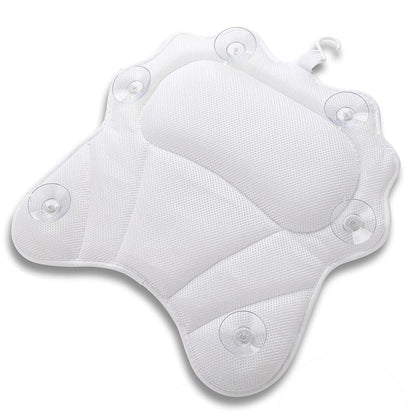 Bath Pillow with Headrest and 6 Suction Cups for Tub Support and Relaxation White