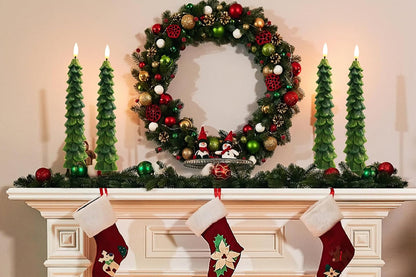 4Pcs Christmas Tree Candles LED Flameless Taper Candles 3D Wick Lifelike Leaves Dinner Xmas Holiday Decoration
