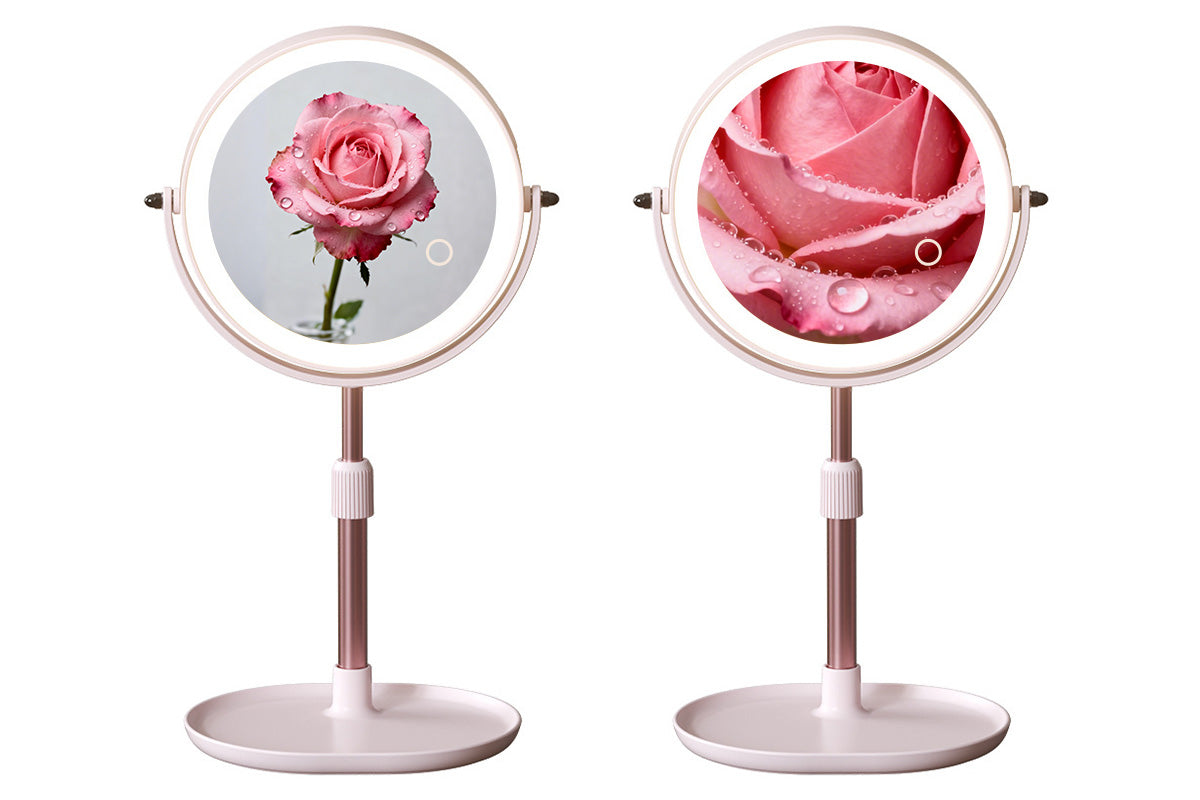 Adjustable Height Dual-Sided LED Makeup Mirror with 3 Color Lighting