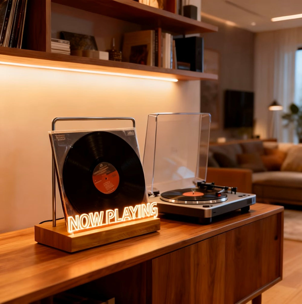 LED Now Playing Vinyl Record Storage and Display Stand with Light