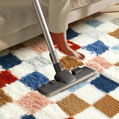Checkered Plush Shaggy Rug Thickened Non Slip Carpet for Living Room Bedroom-Mixed