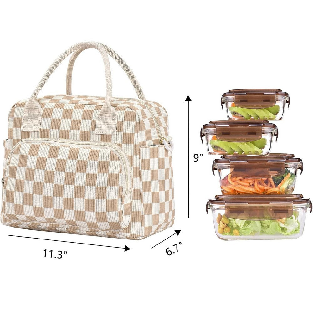 Insulated Lunch Bag for Women Tote Bags for Work Picnic-Checkered