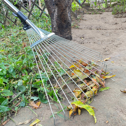 Adjustable Long Handle Metal Leaf Rake for Lawn Garden Yard Soil Loosening