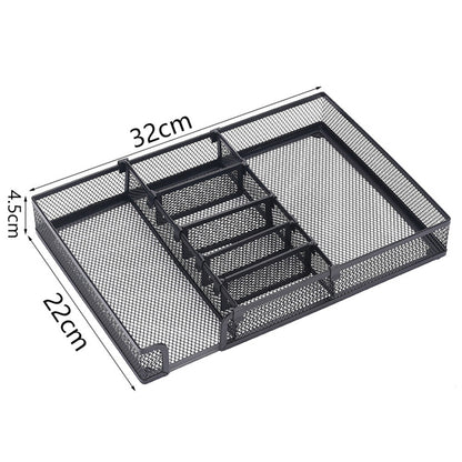 Mesh Desk Drawer Organizer Storage Tray with 6 Adjustable Compartments for Home Office Supplies
