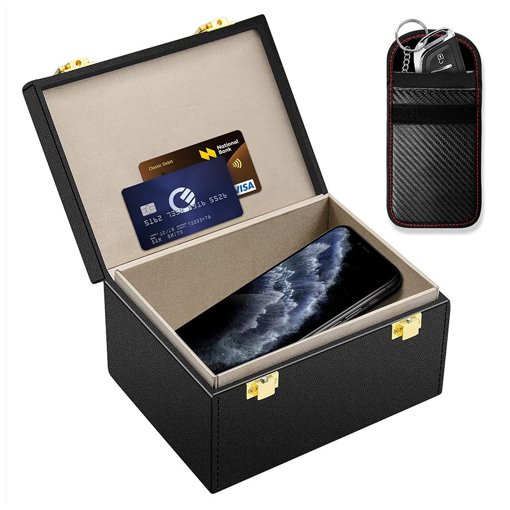 Carbon Fiber RFID signal shielded Car Key Signal signal shielded Case & Anti-Theft Pouch Set