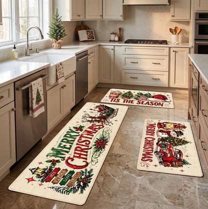 3 Piece Christmas Kitchen Floor Mat Set - Carriage