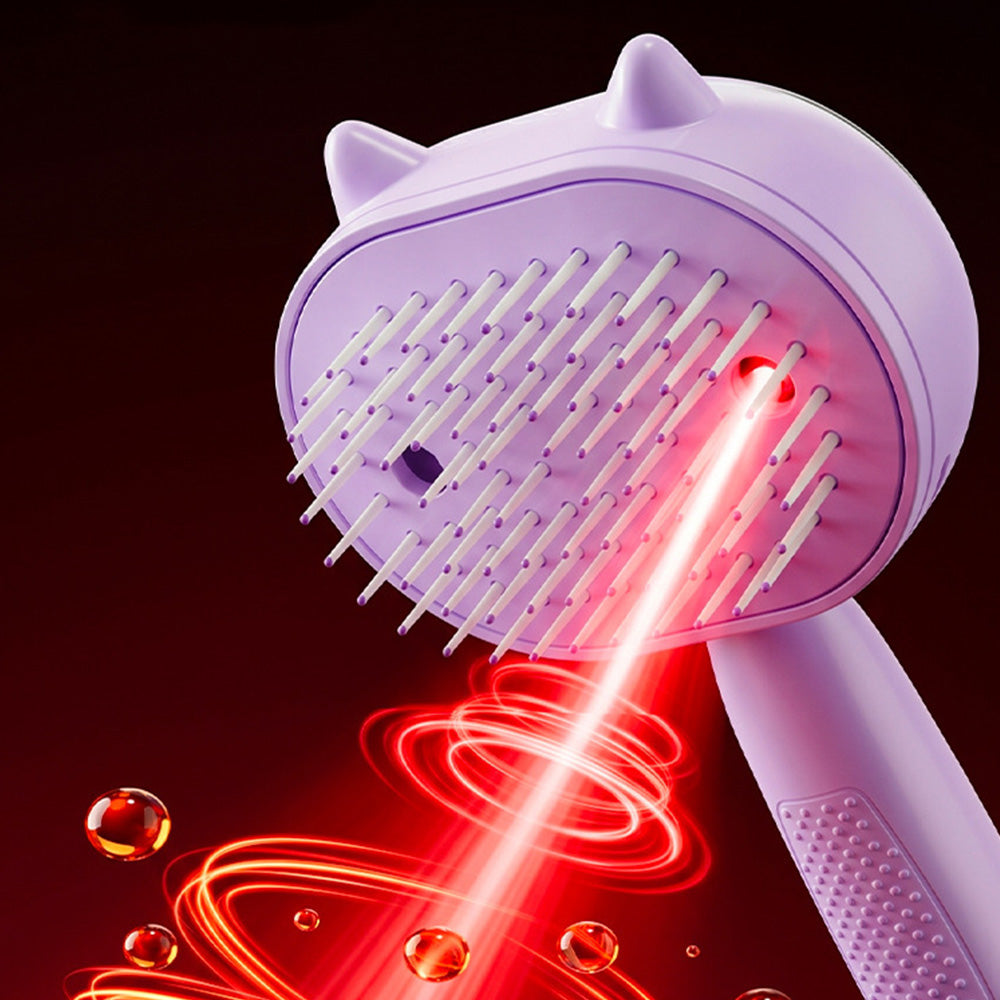 Electric Spray Hair Brush with Cat Ear Design and One Click Cleaning - Purple