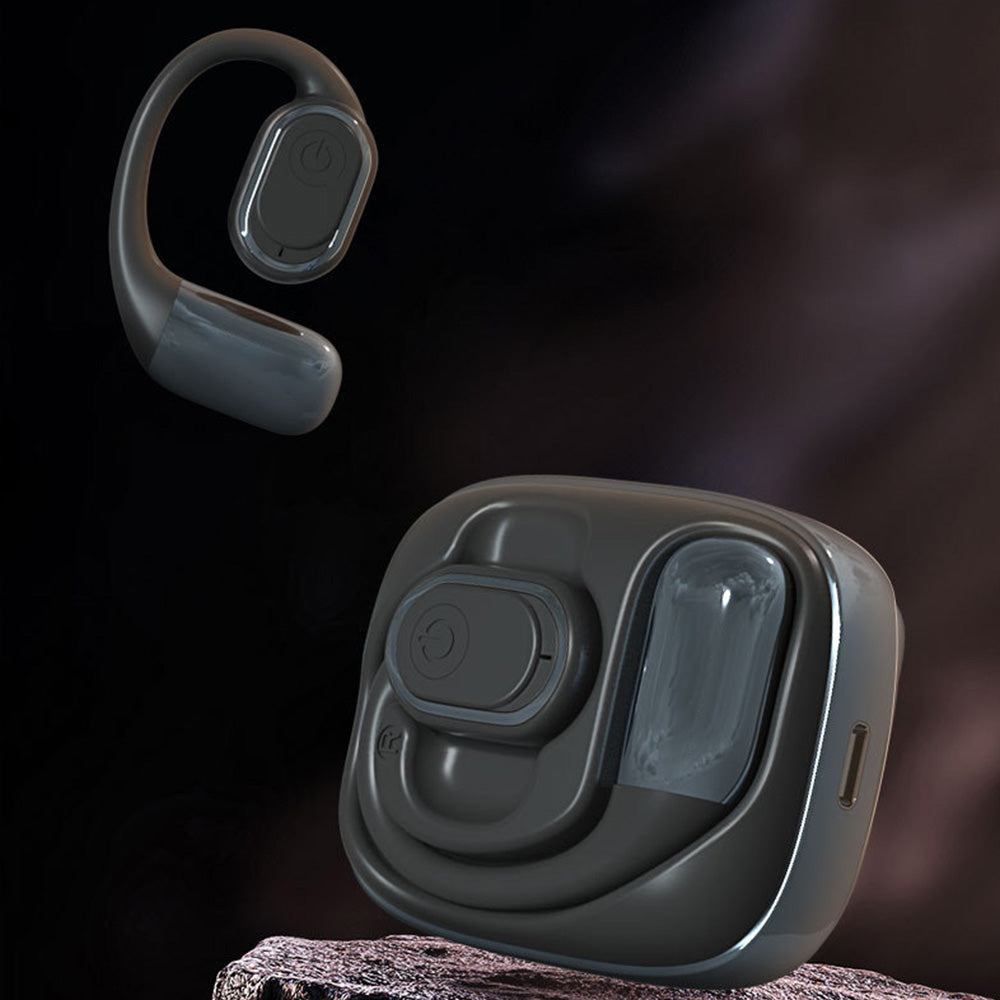 Bluetooth Open Ear Earbuds Wireless Headphones with Earhooks Air Conduction Headset with Mic for Running Workout Black