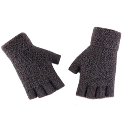Winter Warm Fingerless Gloves Thermal Half Finger Knitted Mittens Dark Grey