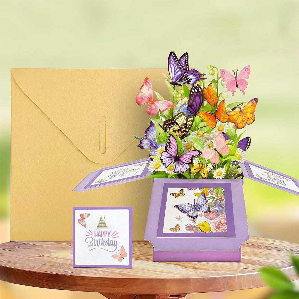 3D Pop Up Butterfly Daisy and Lily of the Valley Birthday Card