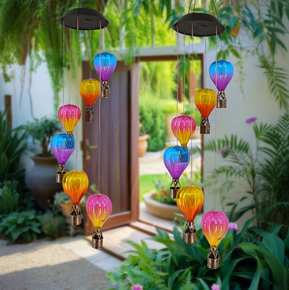 Solar Hot Air Balloon Wind Chime Light for Outdoor Hanging Decoration