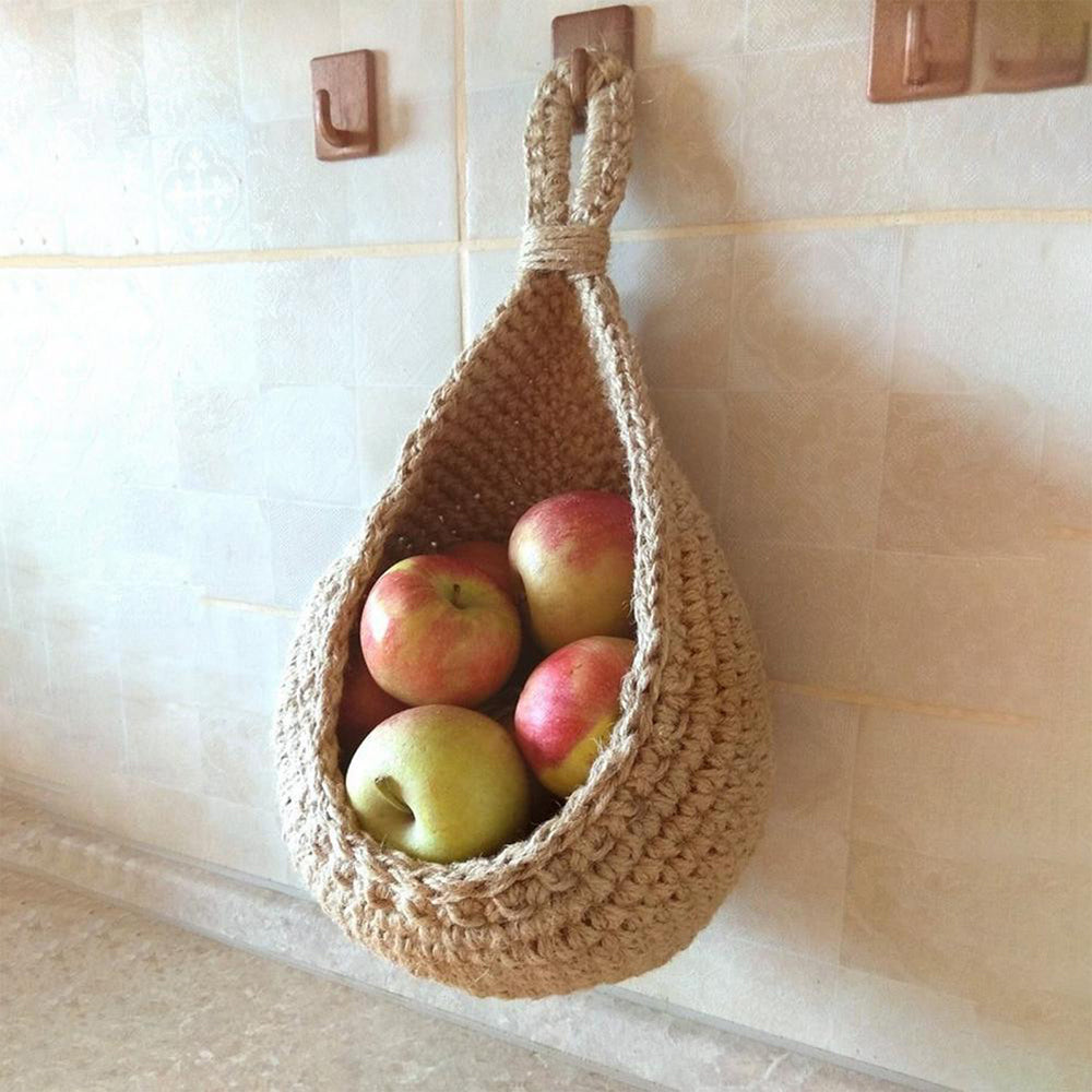 Hanging Wall Vegetable Fruit Basket Holder Woven Kitchen Organizer Bag