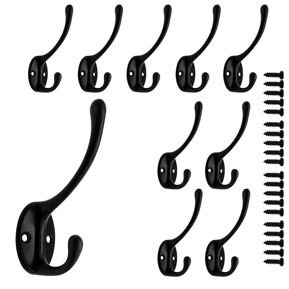 10Pcs Coat Hooks Wall Hooks Mounted Farmhouse Coat Hangers for Bags Caps Keys-Black