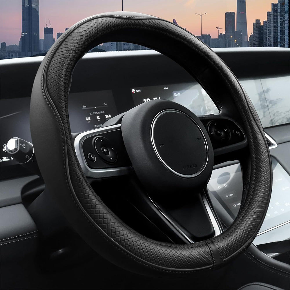 Breathable Microfiber Leather Steering Wheel Cover-Black