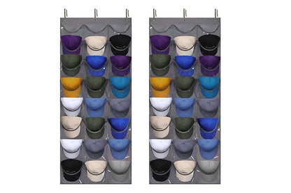 2Pcs Baseball Hat Rack 24 Pocket For Wall Or Over The Door Cap Organizer-Dark Grey