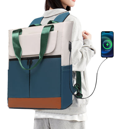 2-in-1 Laptop Tote Backpack Convertible Daypack with USB Charging Port for Work Travel Green
