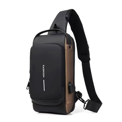 Anti theft Crossbody Sling Bag with USB Port Water-Resistant Sport Chest Bag Shoulder Bag Brown
