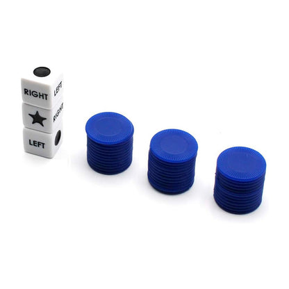 Left Right Center Dice Game Prime Set with 3 Dices 24 Chips for Party Family Fun-Blue