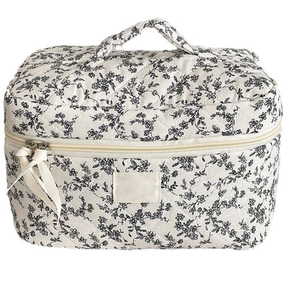 Large Travel Make Up Organizer Bag Floral Cute Cosmetic Bag for Women Girls Aesthetic Toiletry Bag Black