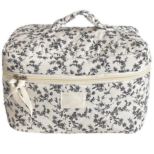 Large Travel Make Up Organizer Bag Floral Cute Cosmetic Bag for Women Girls Aesthetic Toiletry Bag Black