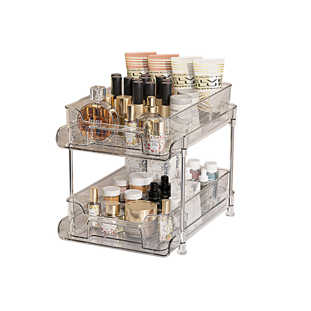 2-Tier Double Sliding Under Sink Organizers Bathroom Cabinet Shelf Organizer Storage Rack Transparent