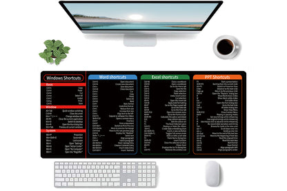 Mouse Pad with Non-Slip Rubber Base Word PPT Excel Shortcut Office Large Computer Desk Mat