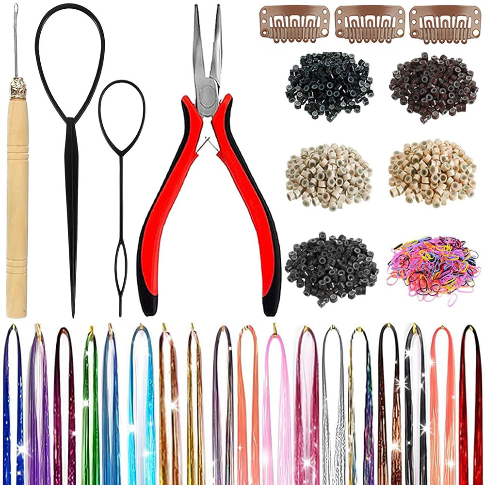 18 Colors Rainbow Hair Extensions Braiding Kit Styling Set