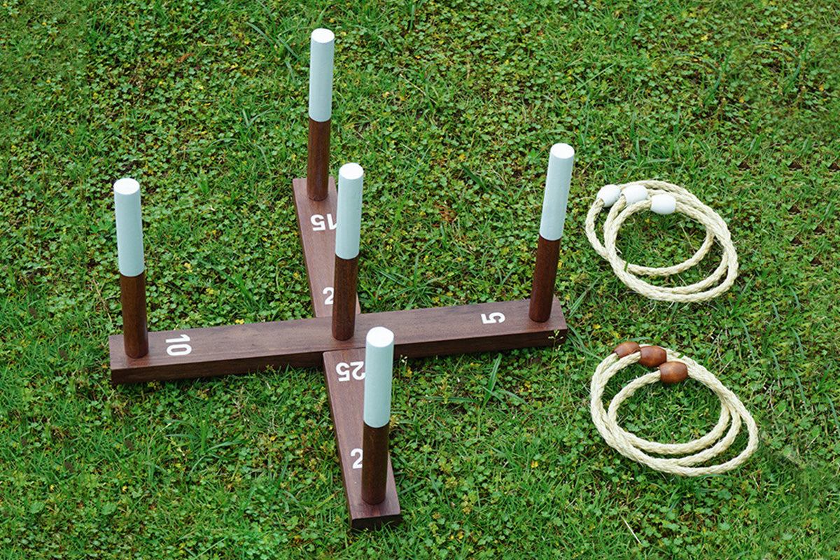 Rustic Ring Toss Game with Wooden Base and 6 Rope Rings